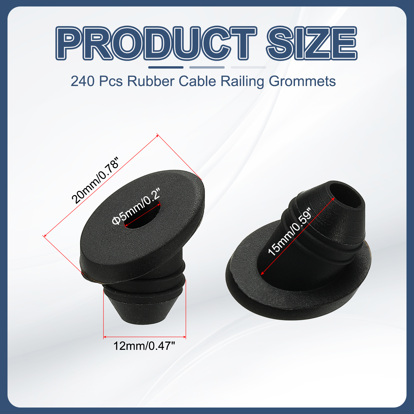 240pcs Cable Railing Rubber Grommets for 1/8" 3/16" 5/32" Cables, 30 Degree Cable Railing Grommet Hardware Kit for Metal Running Tube Posts Deck Wire Rope Protective Sleeves, Black