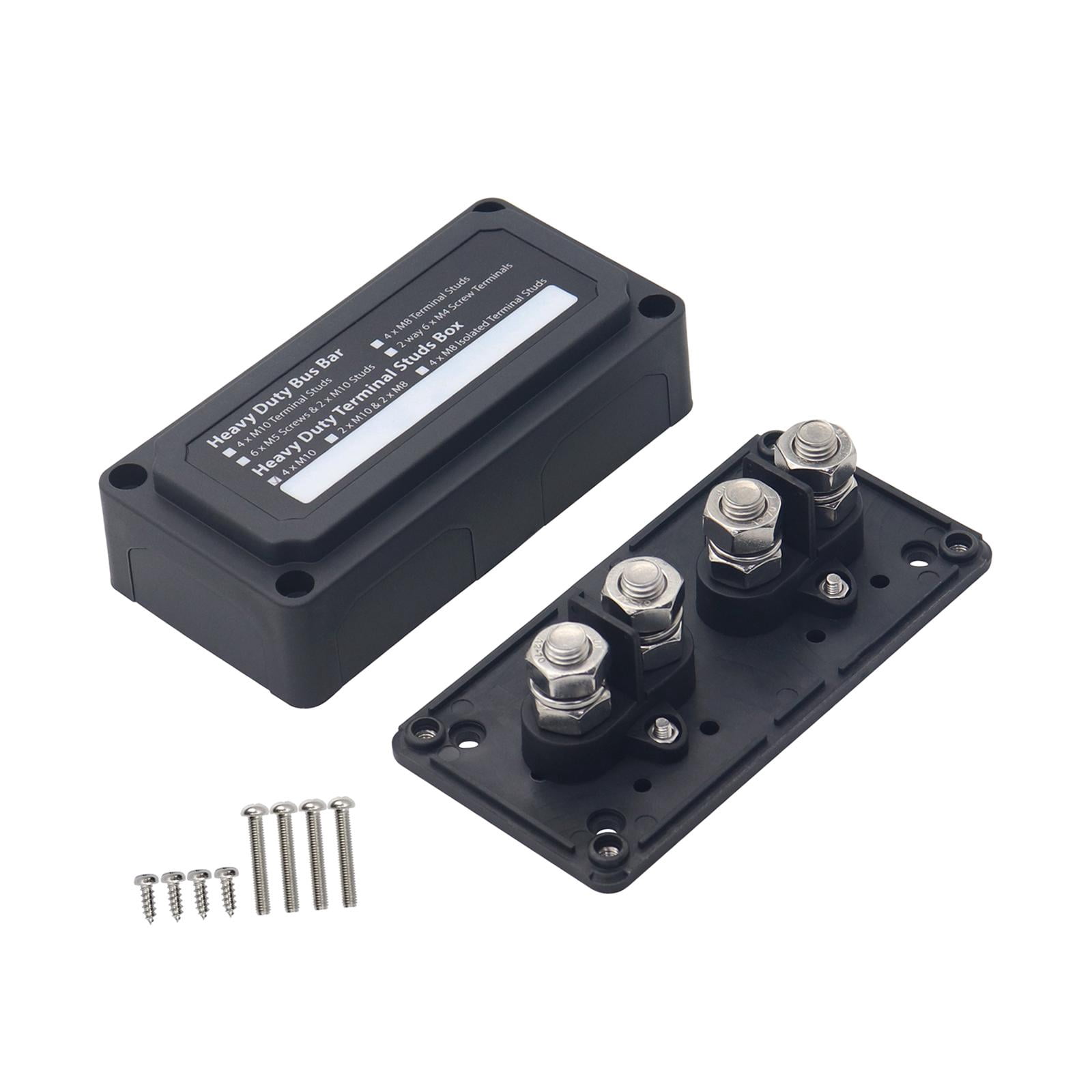 Power Distribution Terminal Block Busbar Box Bus Bar for Yacht RV Boats Black 4 x M10