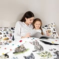 thumbnail image 5 of jejeloiu Watercolor Cat Floral 7pcs Bedding Comforter Set Kids,Wildflower Kitten Pattern Queen Bedding Sets,Reversible, 5 of 7
