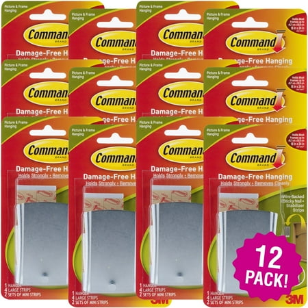 Multipack of 12 - Command Wire-Backed Sticky Nail-1 Hanger, 4 Large Strips & 2 Mini Strips