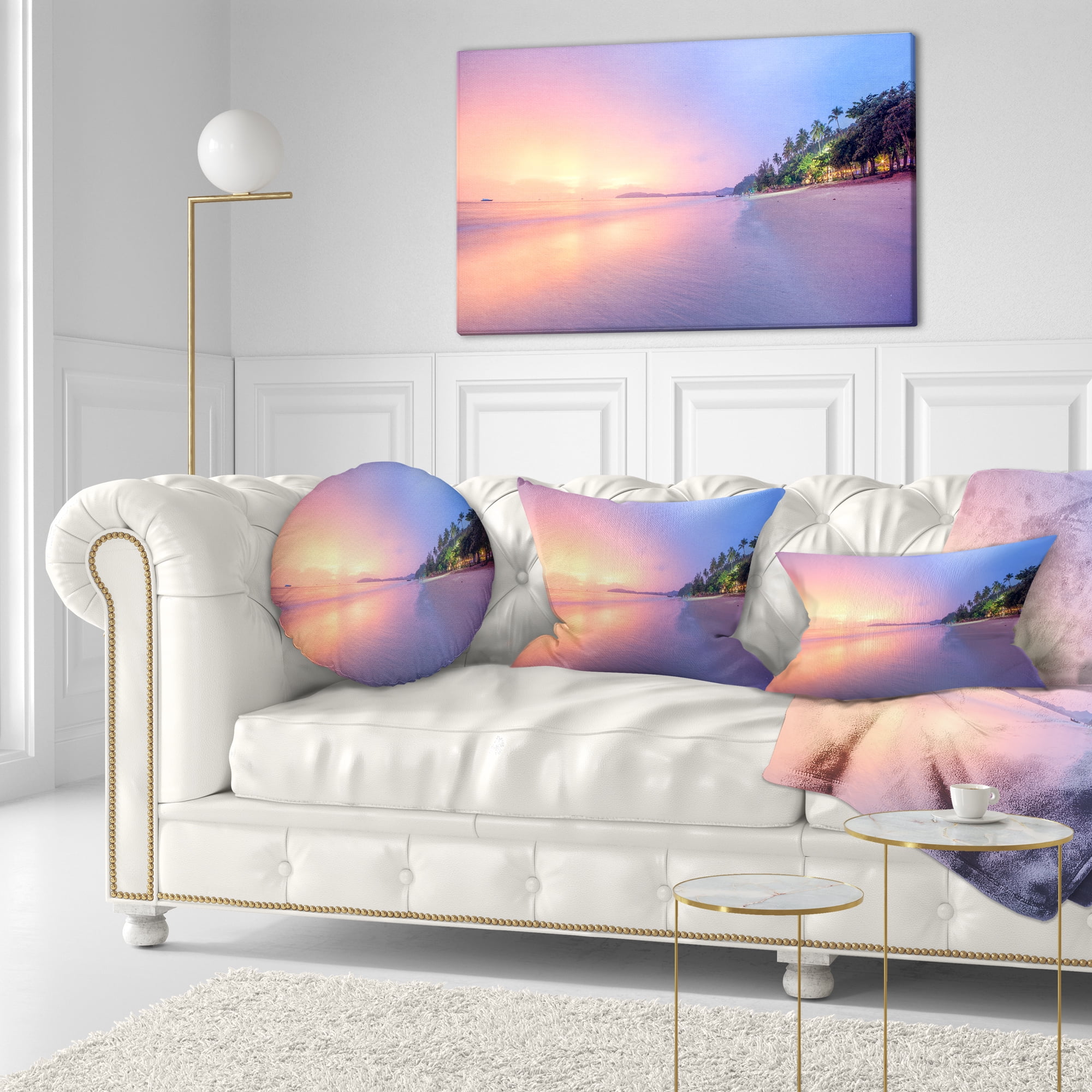 Designart Beach with Colorful Sky - Beach Photography Throw Pillow - 12x20