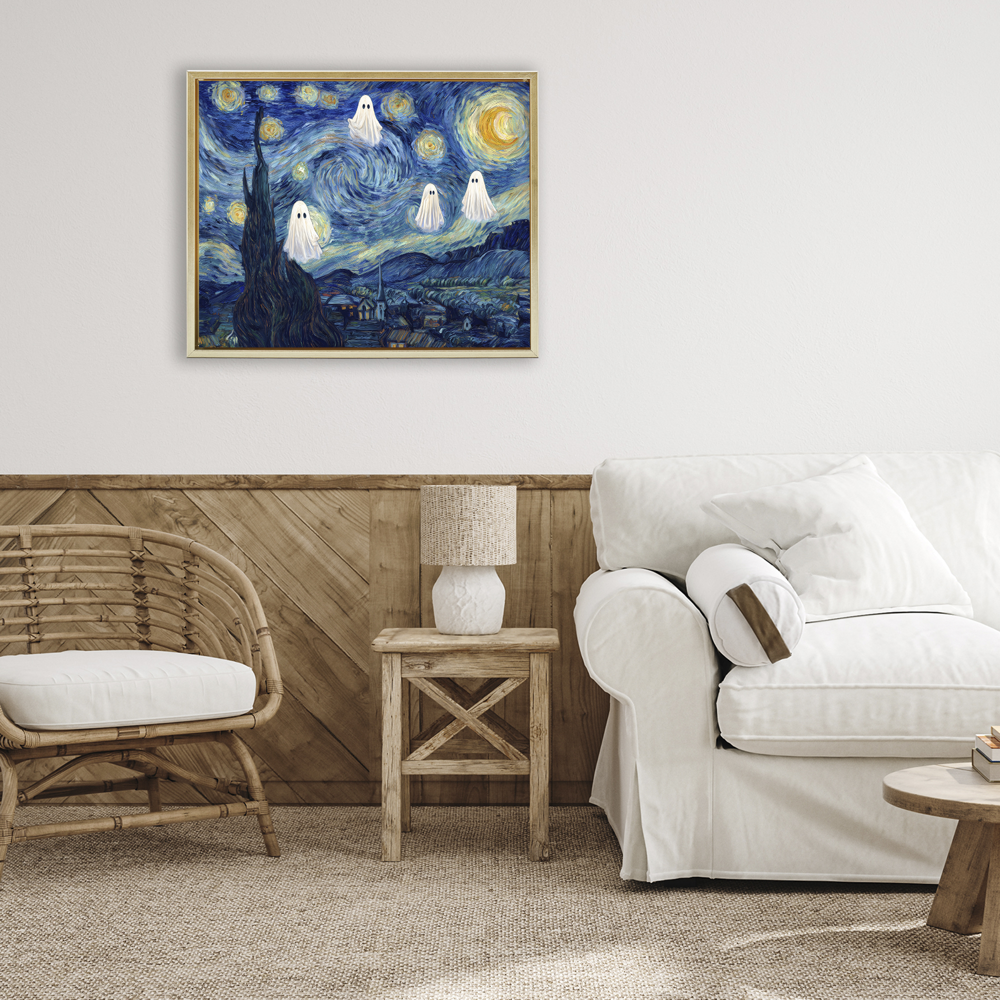 Classic Night Ghosties Gold Framed Floater Canvas Wall Art, design by Arlington Prints