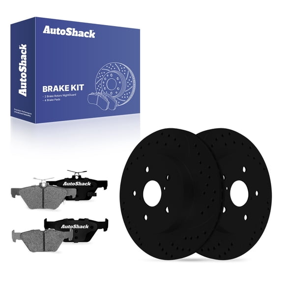 AutoShack Rear Vented Drilled & Slotted E-Coated Brake Rotors Black Finish   Ceramic Pads 6-PC Brake Kit Replacement for 2015-2026 Subaru Outback 2015-2025 Subaru Legacy NightGuard 11.81" (300 mm)
