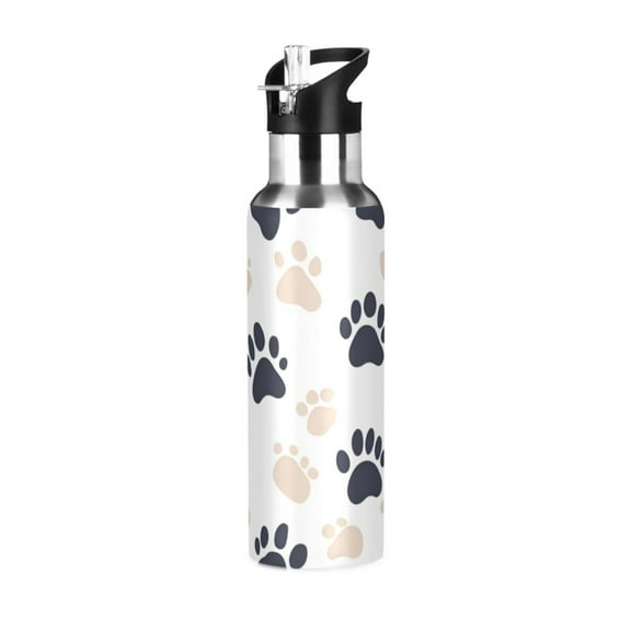 Yayeee 20oz Insulated Water Bottle Double Wall Stainless Steel with Flip Straw Lid, Black Cat Paw
