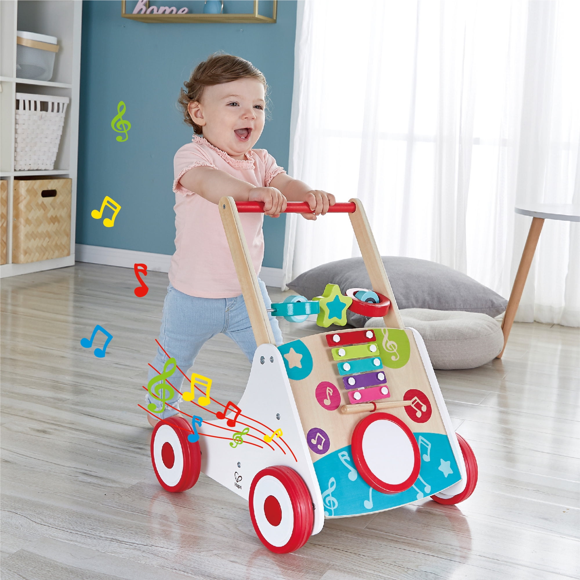 Hape My First Musical Walker Wooden Push & Pull Learning Toy for Baby & Toddler
