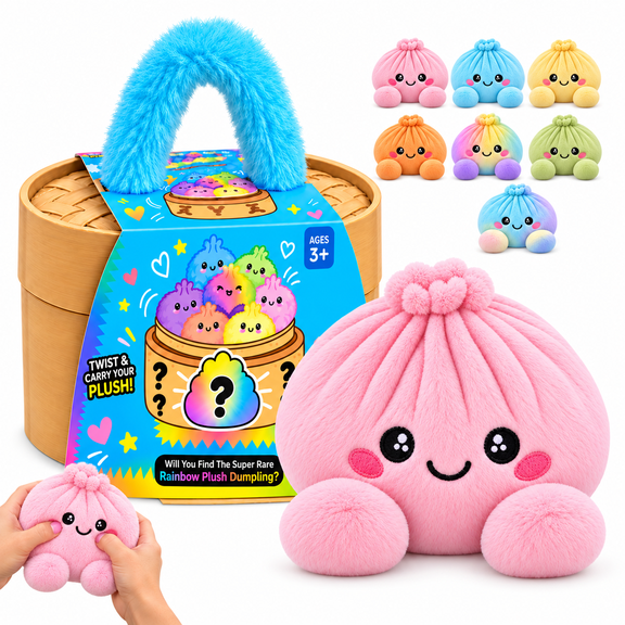 Mystery Soft Dumpling Plusies, Dumpling Squishy Stuffed with Embroidered Facial Details and Round Feet, Collectible Plush Dumplings for Stress Relief, Home Decoration and Gifting