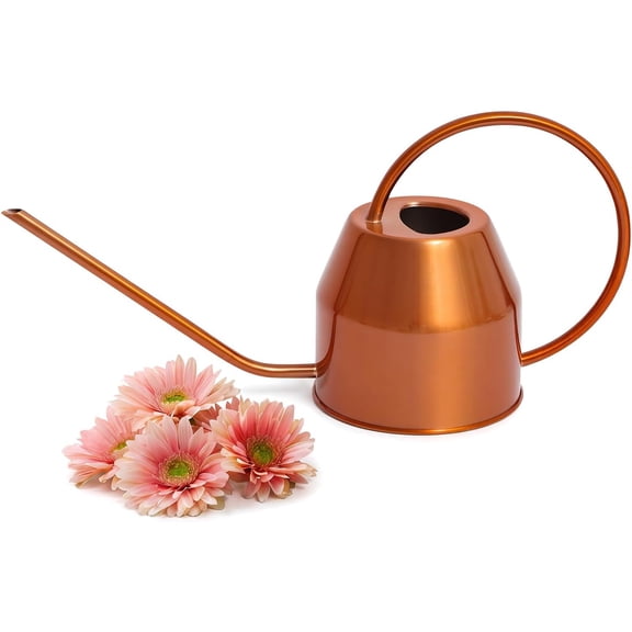 Plexon Rose Gold Metal Watering Can Indoor Plants 40 oz, Stainless Steel Long Spout Watering Can Outdoor House Plant Flower, Garden