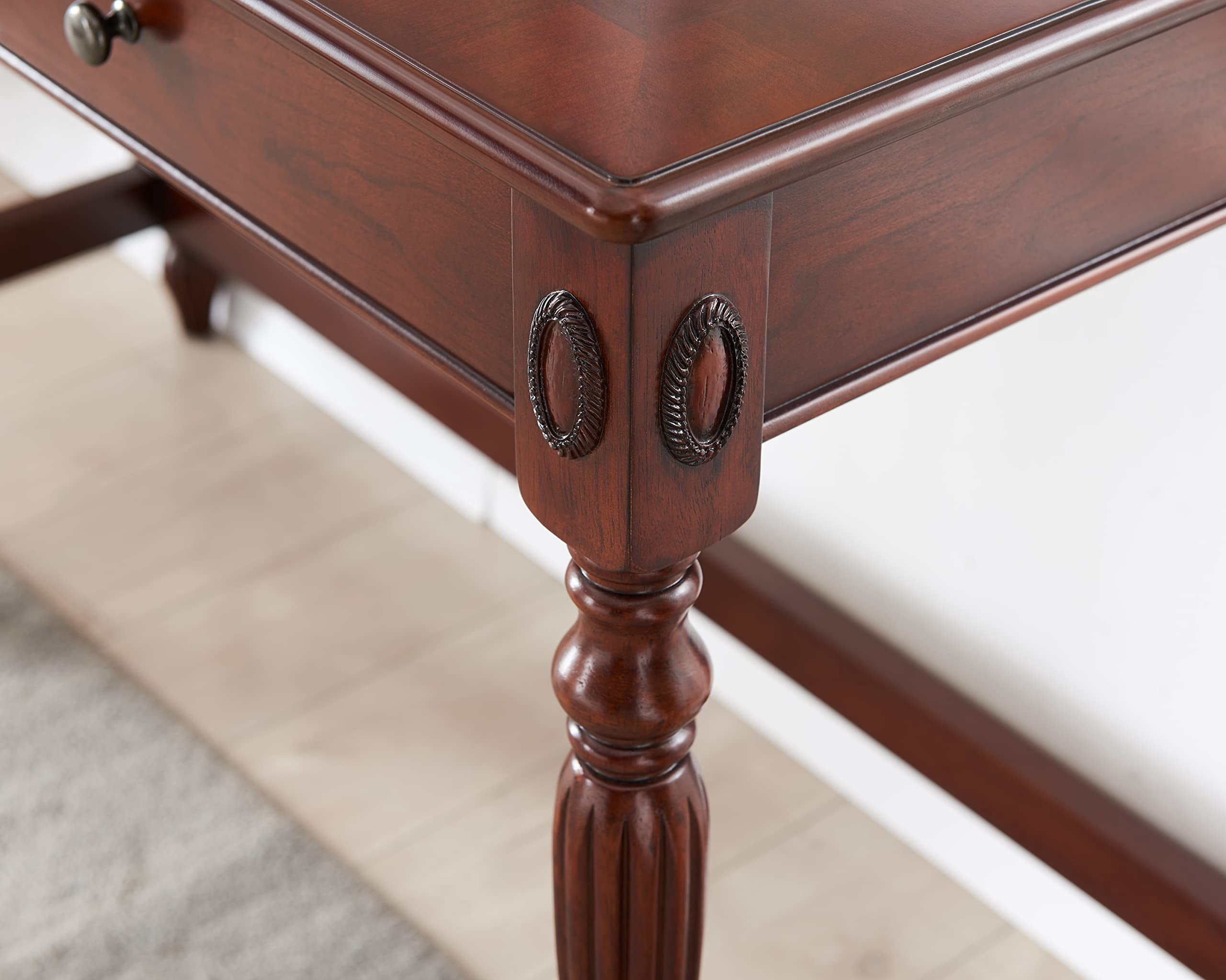 JESONVID Solid Wood Computer Writing Desk with 2 Big Drawers 46.1" Wide Home Office Desk Workstation Big Rustic Study Table Furniture in Cherry for Home Office Bedroom Living Room, BSZ-1533WD