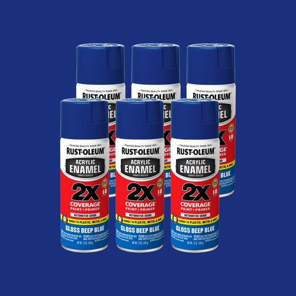 6 Pack, Blue, Rust-Oleum Automotive Gloss Acrylic Enamel 2X Spray Paint-271942, 12 oz