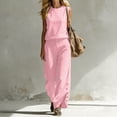thumbnail image 4 of Womens Summer 2 Piece Outfits Cotton Fashionable Solid Color Sleeveless Top and Button Down Pants Lounge Set, 4 of 7