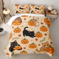 thumbnail image 2 of Manfei Cute Halloween Cat Quilt Full, Pumpkin Ghost Full Bedspread Sets, Orange Beige, 3-Piece, 1 Coverlet and 2 Pillowcases, 2 of 7