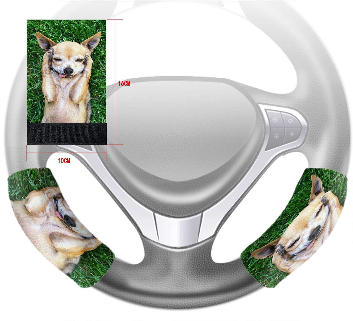 YKCG Funny Animals Cute Chihuahua Dog Paw on Head Steering Wheel Cover Hook and Loop Covers Size