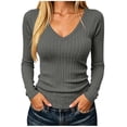 thumbnail image 2 of Warop Womens Tunic Tops Long Sleeve V Neck Ribbed Knit Blouse Slim Fitted Stretchy Basic Tee Shirt Casual Fall Outfits, 2 of 8