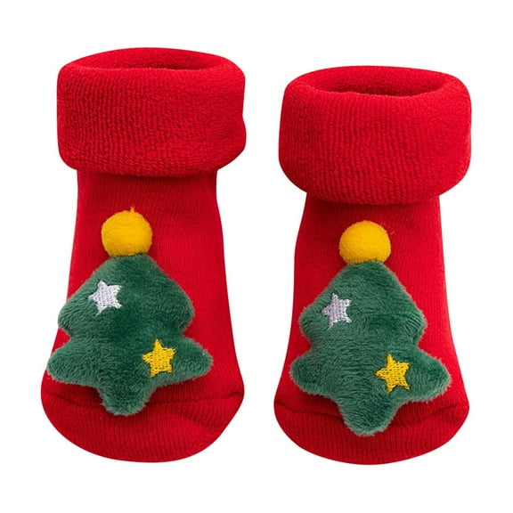 Gpaecead 0-3Y Christmas Baby Socks Non Slip Newborn Baby Thick Non-Slip Christmas Tree Floor Socks Red