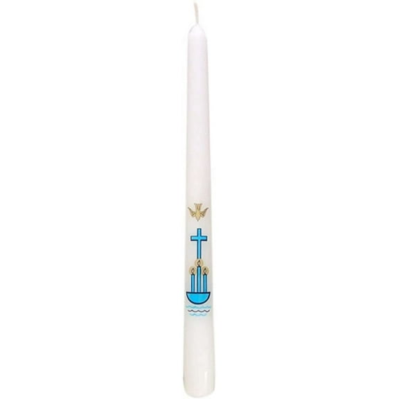 "Spanish Holy Dove with Cross Baptismal Taper Candle, 10 Inch"