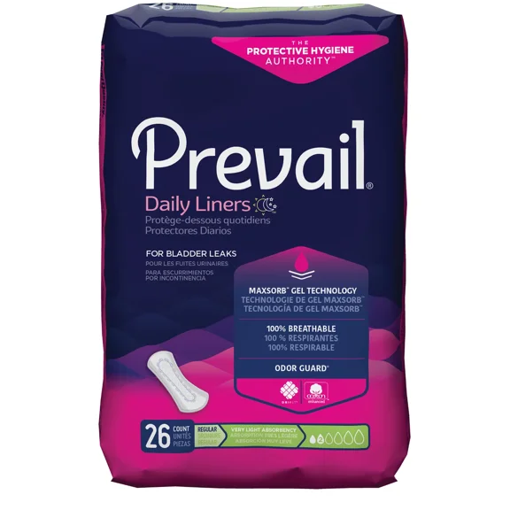 Prevail Incontinence Liner, 7-1/2 Inch Length, Light Absorbency, Pack Of 26