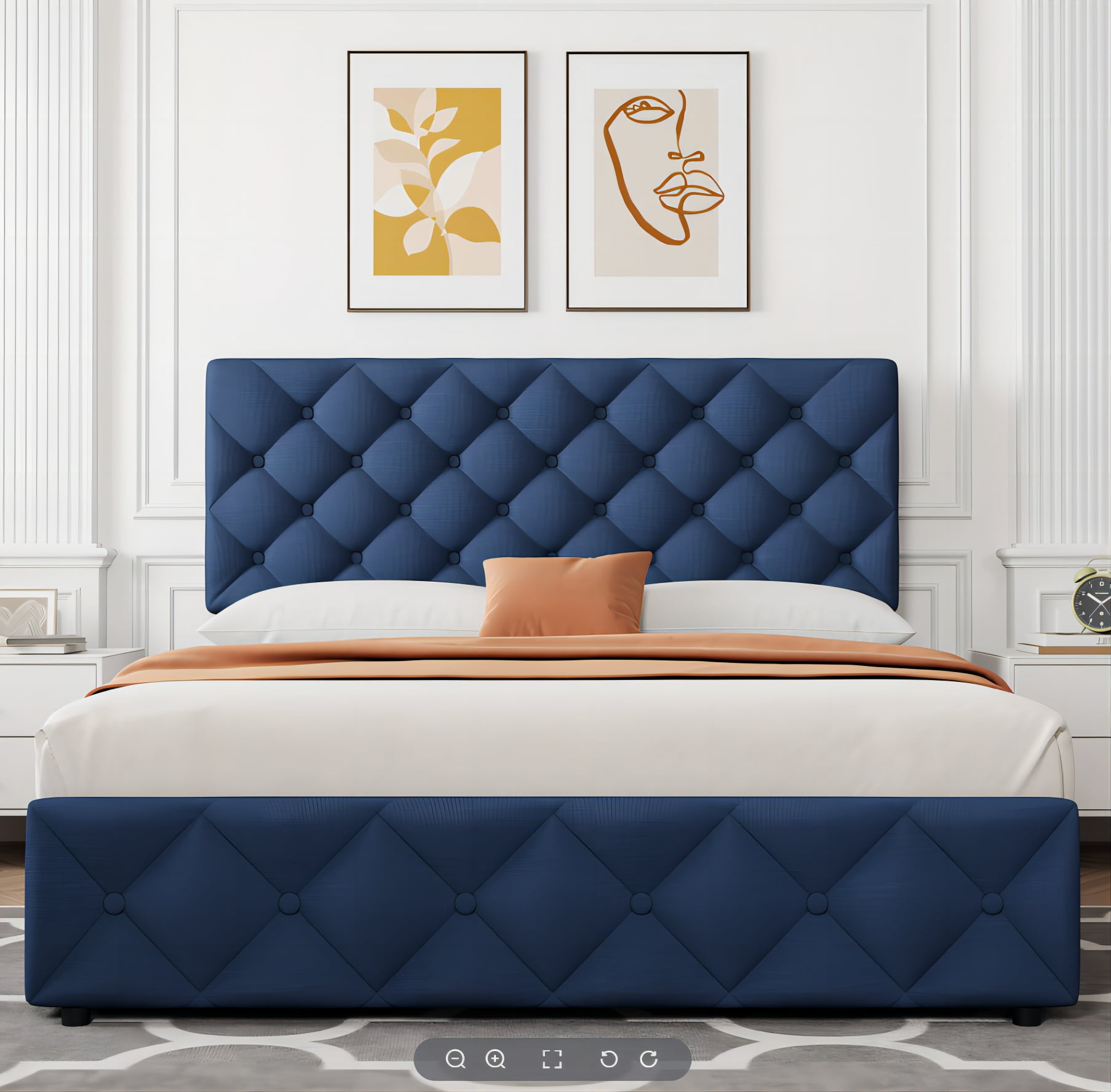 2025 New Queen Size Bed Frame with 4 Storage Drawers, Faux Leather Upholstered Platform Bed Frame with Adjustable Headboard, Diamond Stitched Button Tufted, No Box Spring Needed