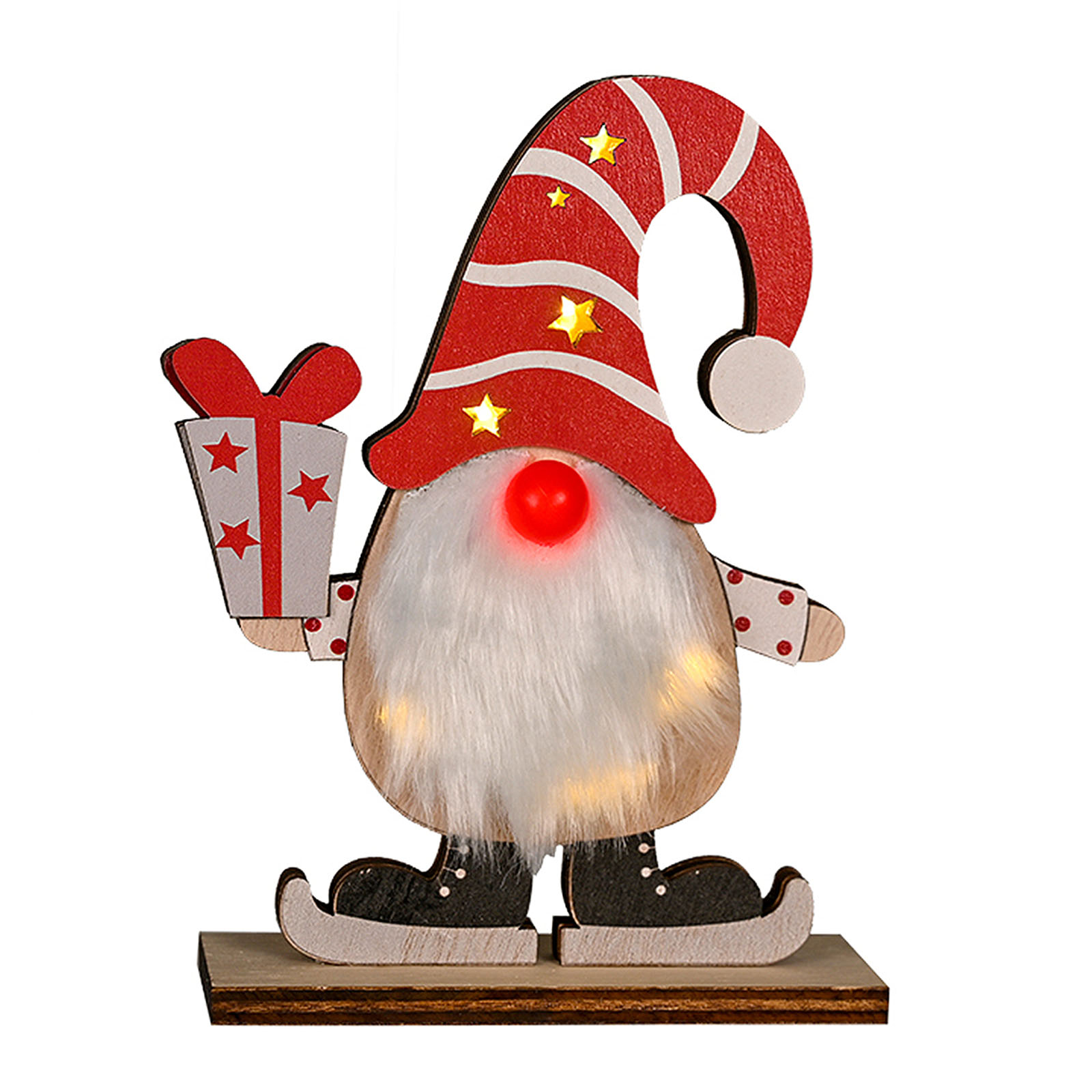 Onever Wooden Dwarf Lamp Dwarf Light Ornament Gnome Statue Gnome Lamp