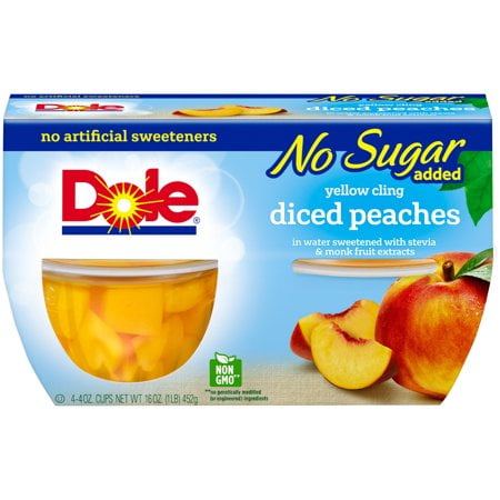 Mixed Fruit - (12 Cups) Dole Fruit Bowls No Sugar Added Yellow Cling Diced Peaches, 4 oz cups