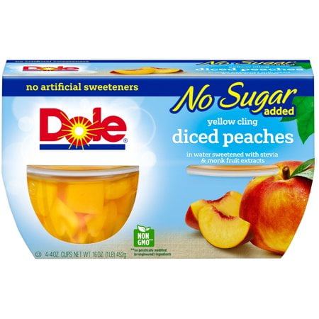 (12 Cups) Dole Fruit Bowls No Sugar Added Yellow Cling Diced Peaches, 4 oz