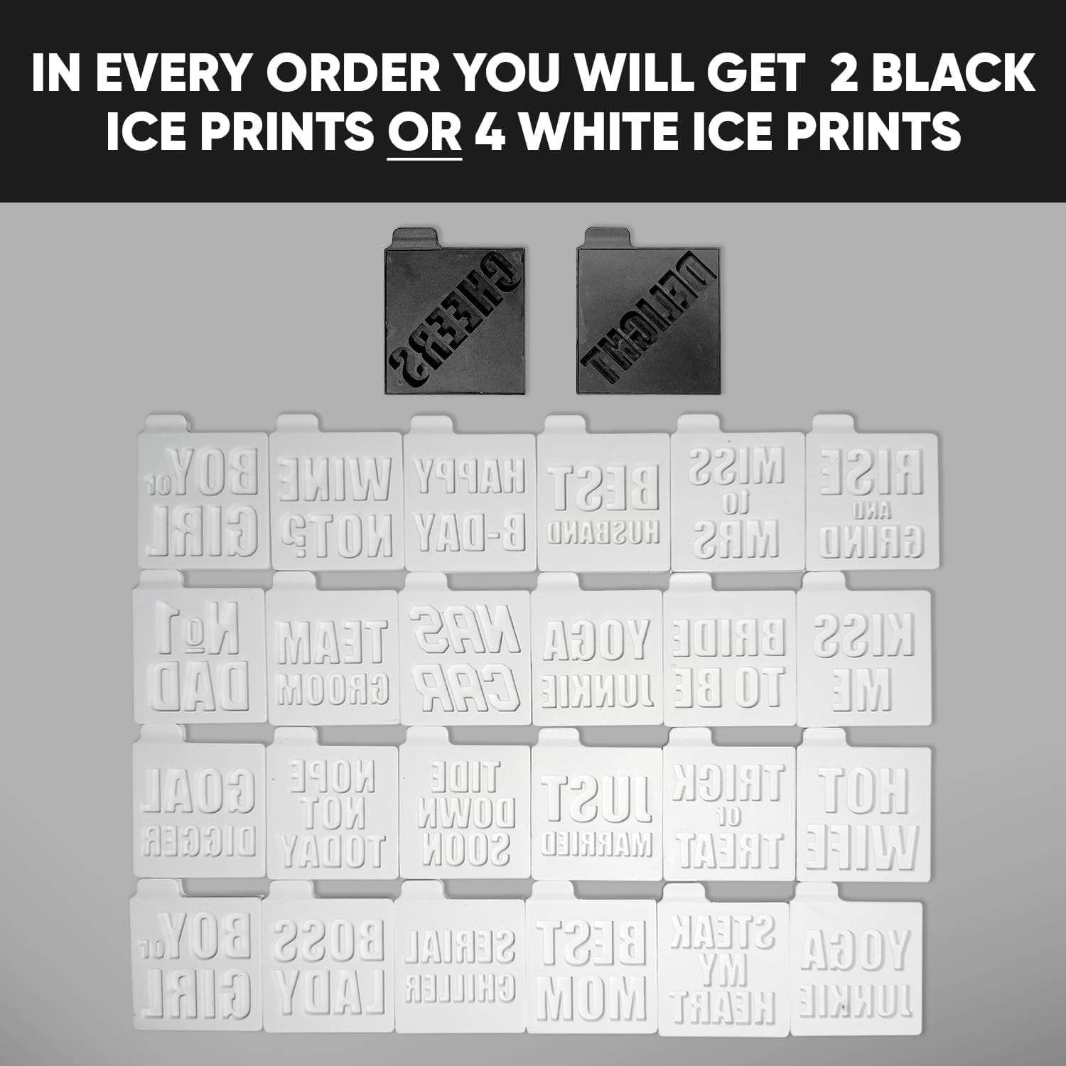 Premium  Ice Cube Maker with Conversation Ice Prints – 4 Large 2.1"   Ice Squares – Giftable Idea for Party, Game Night & Just for Fun – Includes Storage Bag (Non-Electric)