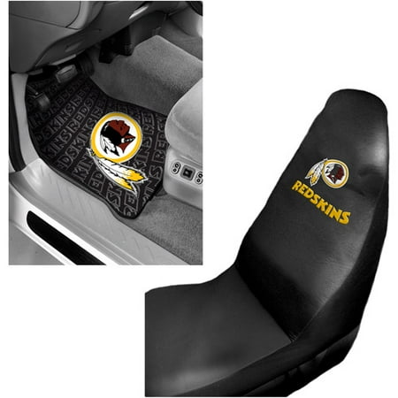 NFL Washington Redskins 2 pc Front Floor Mats and Washington Redskins Car Seat Cover Value Bundle