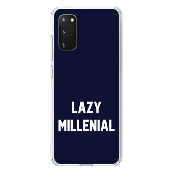 DistinctInk Clear Shockproof Hybrid Case for Galaxy S20 ULTRA / 5G (6.9" Screen) - TPU Bumper, Acrylic Back, Tempered Glass Screen Protector - Lazy Millenial - Navy & White