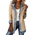 thumbnail image 2 of Womens Long Sleeve Denim Spliced Coat Ribbed Lapel Button Down Casual Mid Length Jacket S, 2 of 7