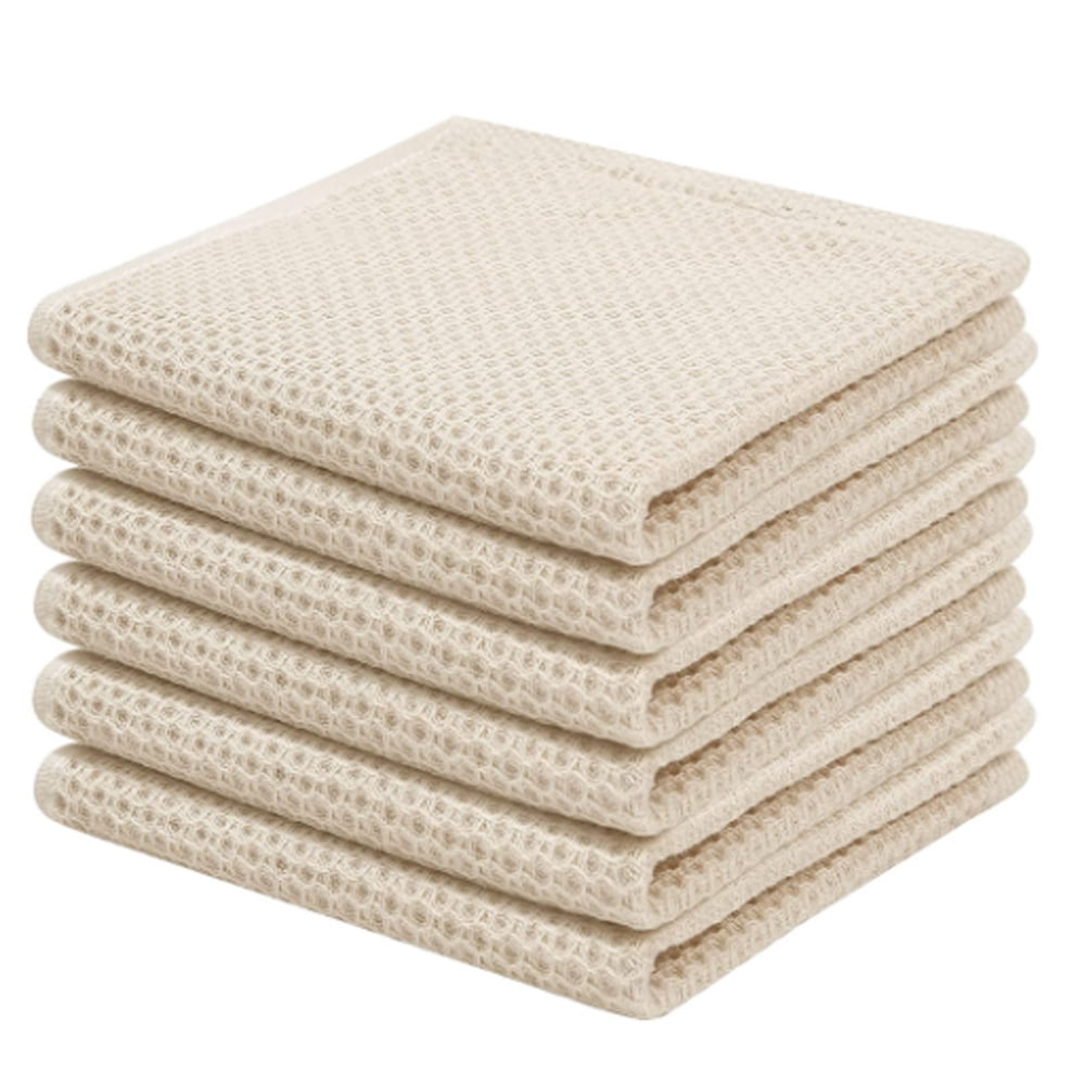 White 12 X 12Inch 6 Pack Waffle Weave Dish Towels Ultra Soft Absorbent Quick Drying Dish Rags 100% Cotton Kitchen Dish Cloths