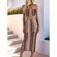 thumbnail image 4 of Women'S Summer Colorful Striped Tube Top Dress Set Two Piece Suit Wine Red S, 4 of 10