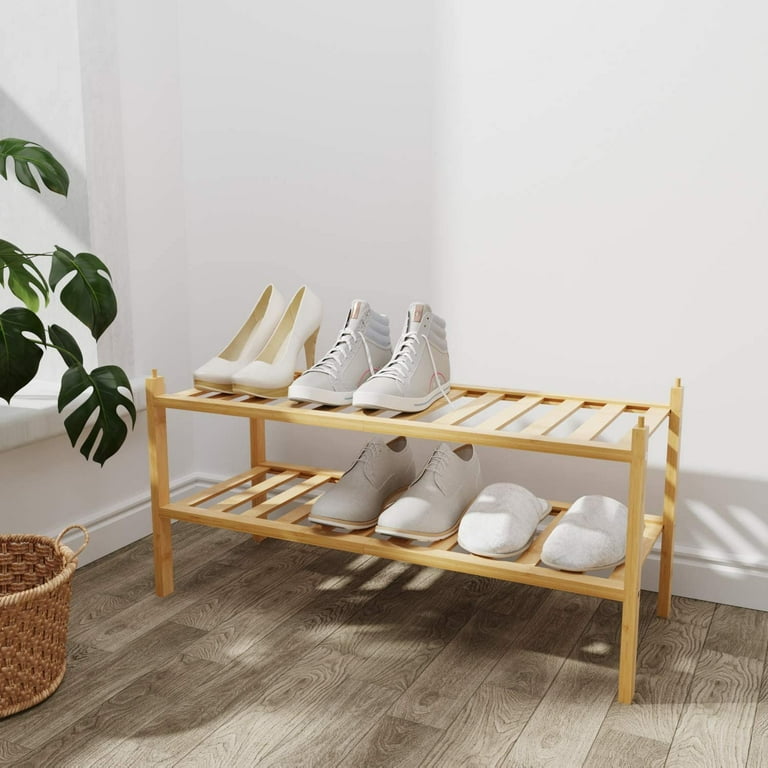 2-Tier Bamboo Stackable Shoe Shelf