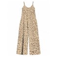 thumbnail image 7 of Women'S Casual Sleeveless Jumpsuits Light Brown Leopard Spaghetti Strap Wide Leg Pants Rompers With Pockets, 7 of 7