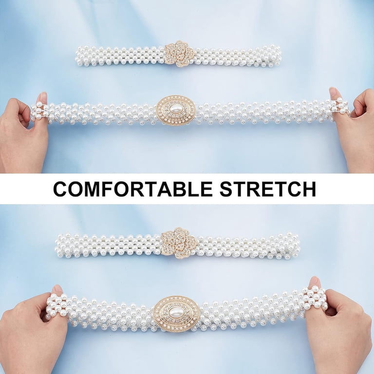 1bag Pearl Waist Belts for Women 2pcs Elastic Pearl Belts  display picture 2