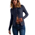 thumbnail image 2 of YDFCWXW Womens Slim Fitted Cardigan Long Sleeve Y2K Ribbed Tops Button Down Shirts Navy, XL, 2 of 6