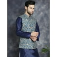 thumbnail image 2 of Maple Clothing Men's Sequins Indian Outerwear Vest Nehru Jacket Waistcoat Guest Outfit (Blue, XL), 2 of 7