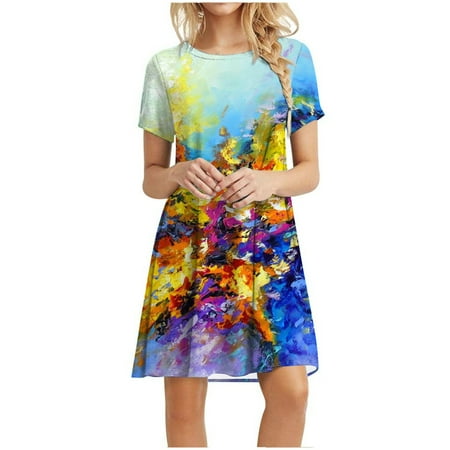 

Juebong Women s Summer Dress Sleeve Casual Swing Dress Longuette Dress