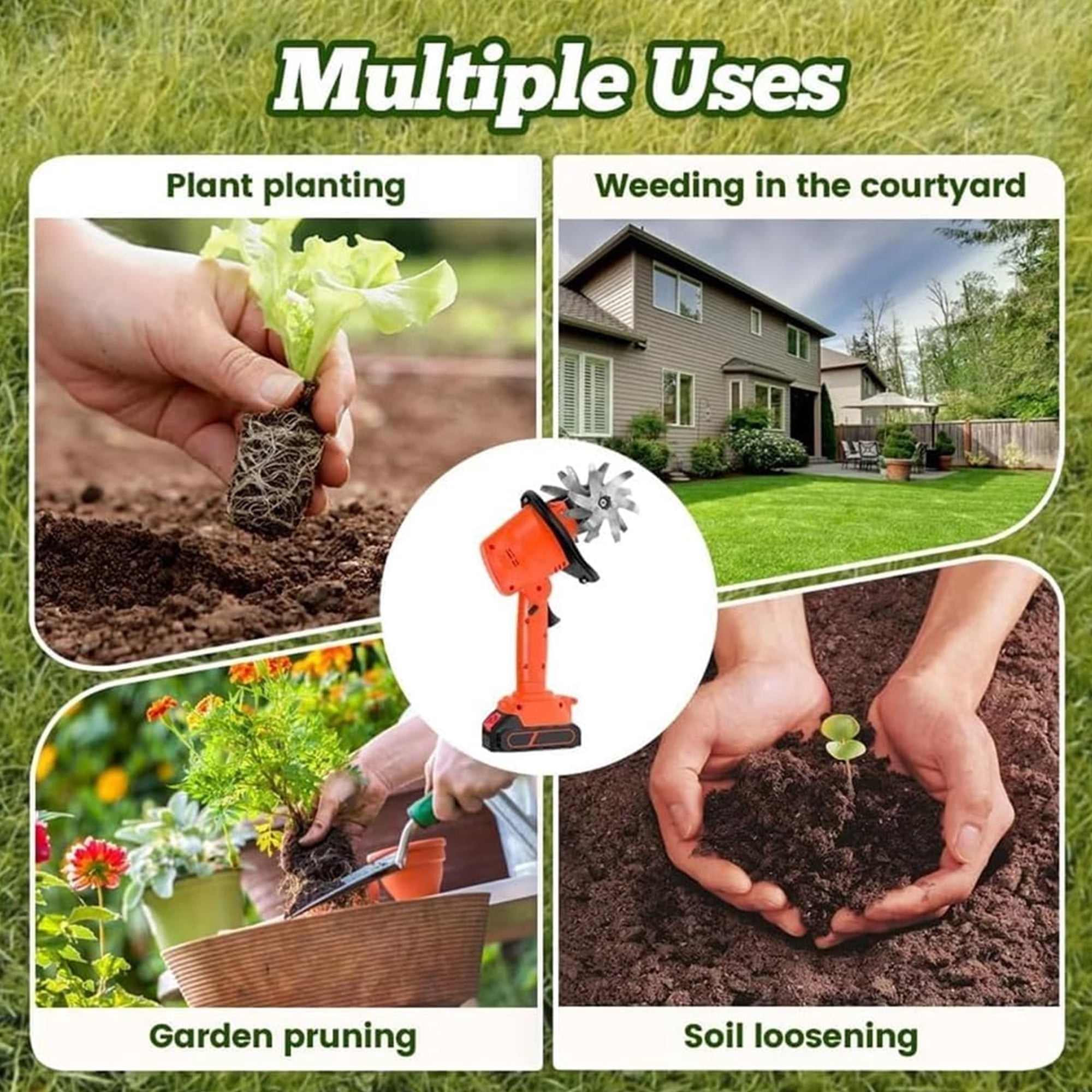 24V Cordless Electric Tiller for Gardening, Handheld Garden Tiller Cultivator 10cm Tilling Width, 10cm Depth Garden Rototiller with Handheld Rod For Lawns, Gardens, and Vegetable Plots