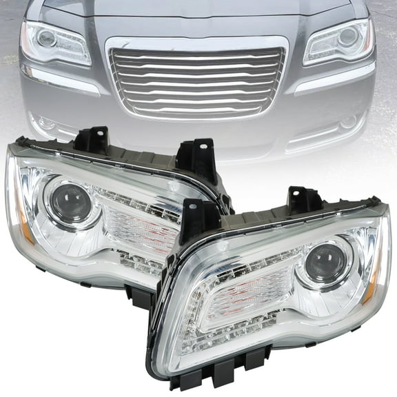 Halogen Headlight Assembly Projector Replacement for 2011-2014 Chrysler 300 Left Right Side Headlight Pair Passenger and Driver Side