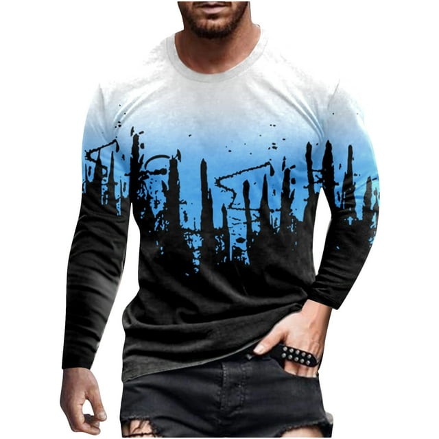 Chandail à Manches Longues pour Hommes Mode Décontractée Col Rond Chandail à Enfiler Imprimé T-Shirt à Manches Longues Blouse