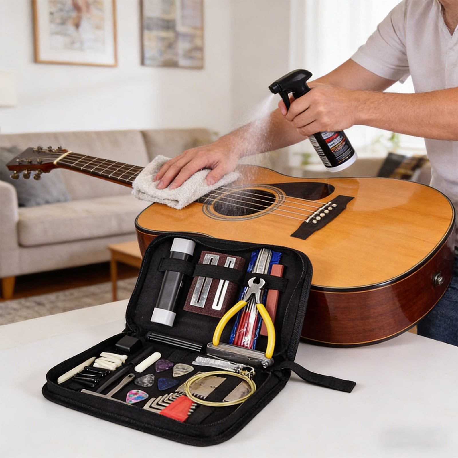 77 Pcs Guitar Repair Tool Kit for Acoustic and Electric Guitar Maintenance Luthier Setup Measuring Tools with Action Ruler Files and Carrying Case