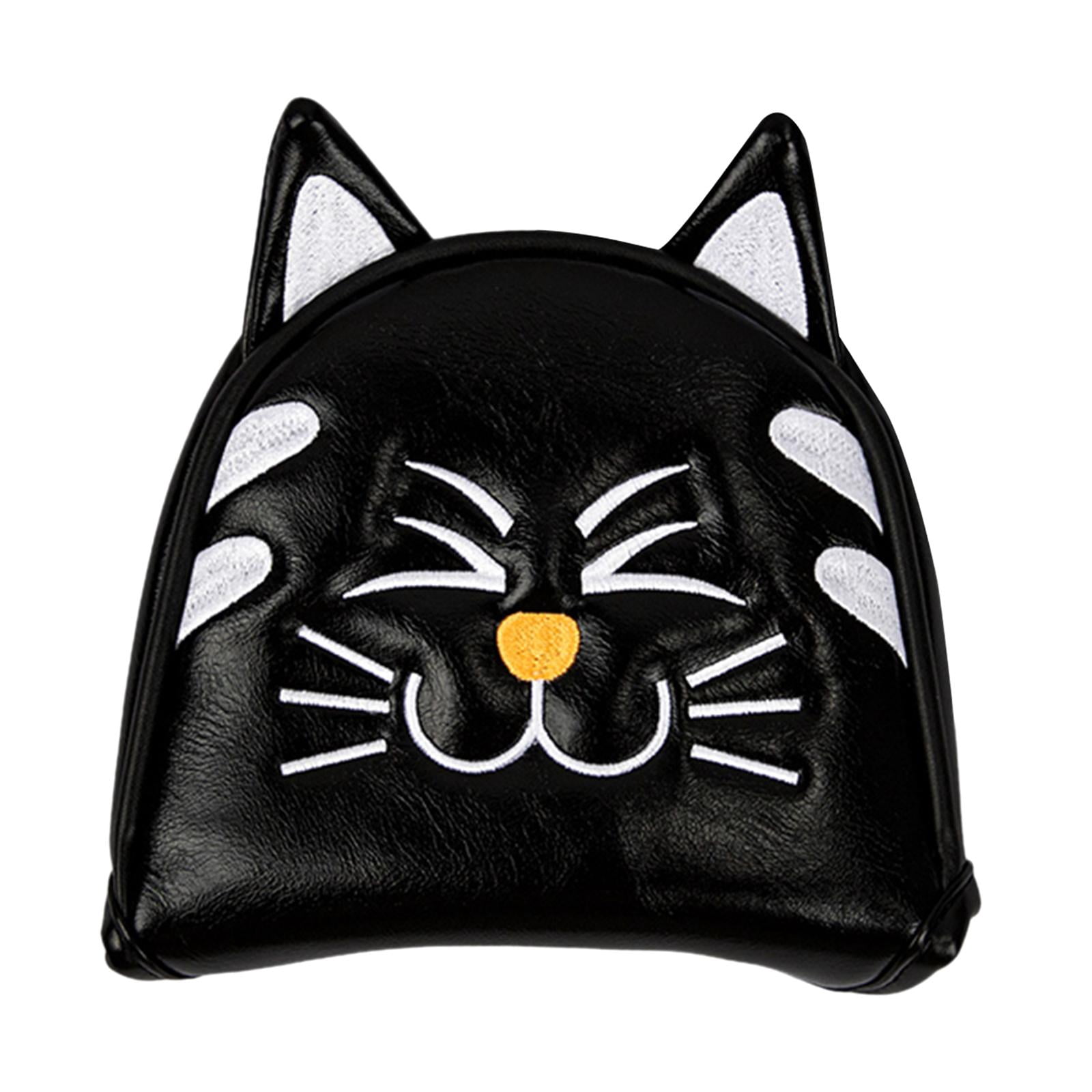 QccHieUs Golf Club Head Covers Mallet Putter Cat Pattern Accessories Putter Cue Headcover Semicircle Black