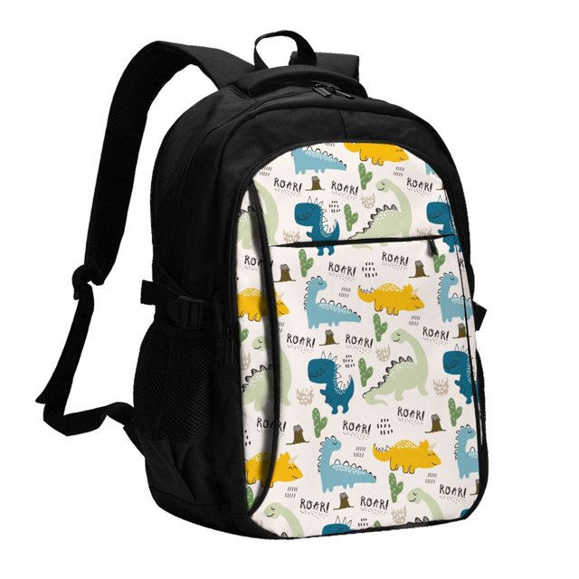 Balery Childish Dinosaur Mochila con carga USB para hombre y mujer - Mochila impermeable y antirrobo para laptop con puerto USB para viajes, trabajo