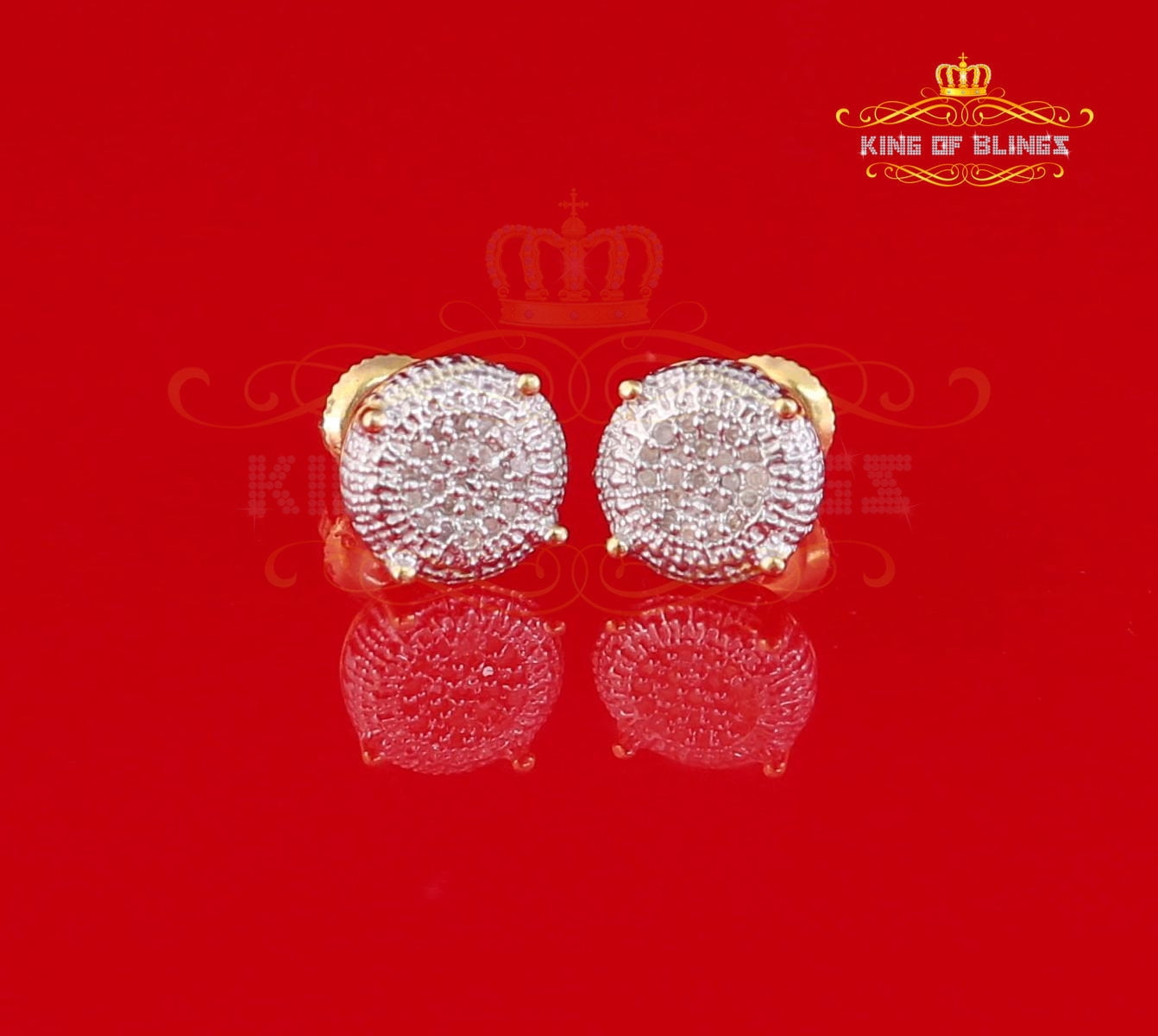 King of Bling's 925 Sterling Silver 0.10ct Diamond For Women's & Men's Yellow Stud Round Earring