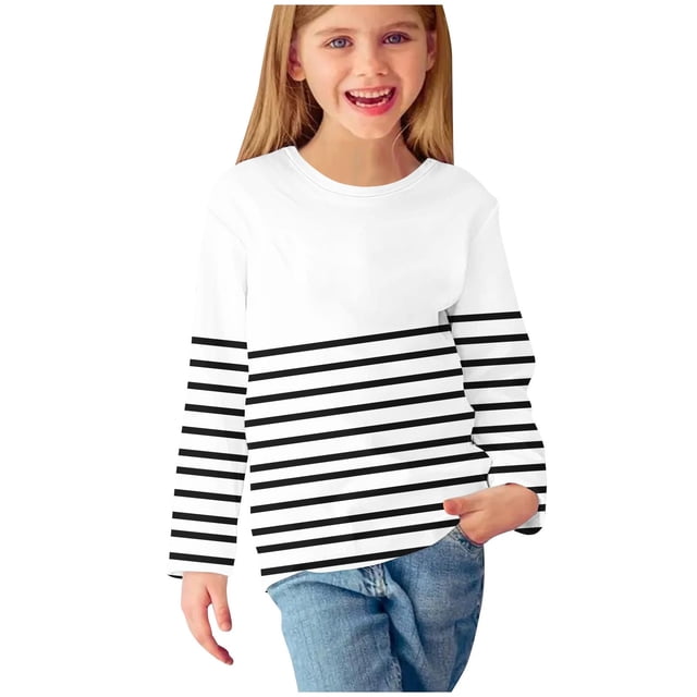 cfhntfmh Hauts à Manches Longues pour Enfants Mode Imprimée Col Rond Tunique Basique T-Shirts Garçons Filles Pull d'Automne