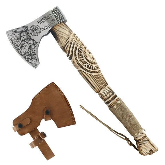 TheBoneEdge 20.5" Hand Made Steel Blade Forged Ragnar Viking Axe Ash Wood Handle With Sheath