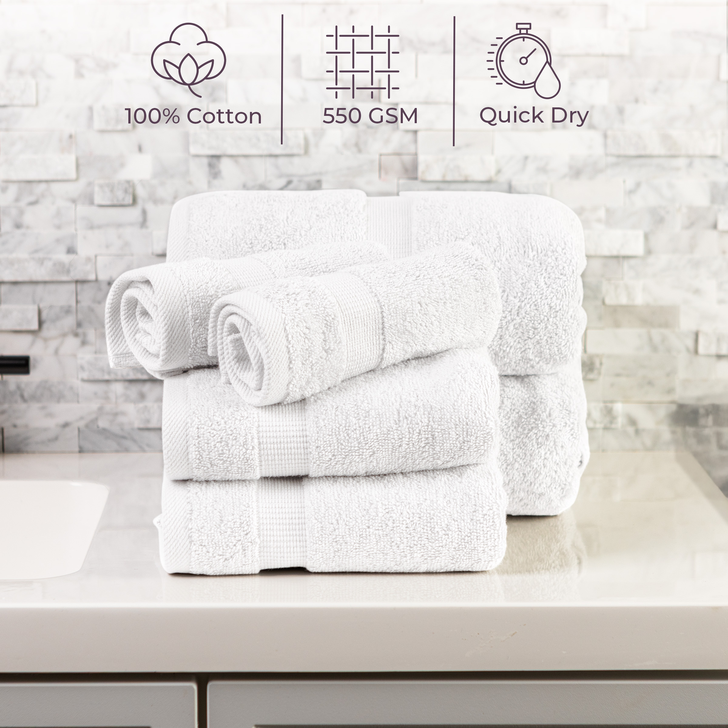 Lavish Home 6 Piece Cotton Towel Set with 2 Bath Sheets, 2 Hand Towels, and 2 Wash Cloths (White)