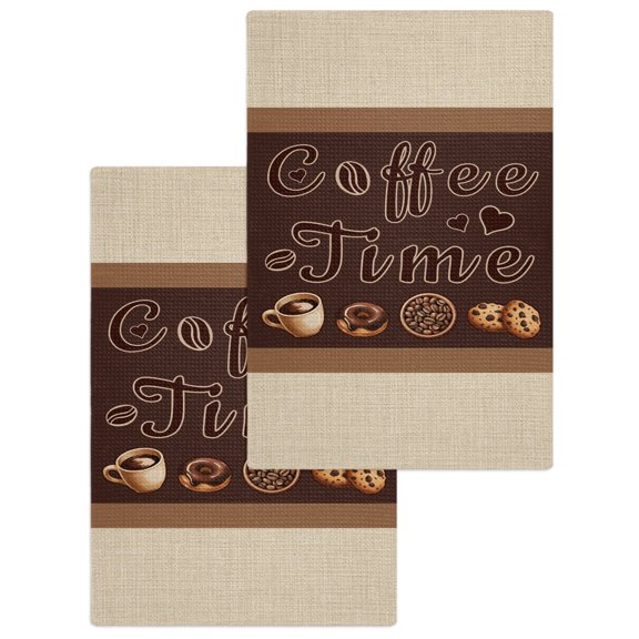 Vintage Coffee Time Kitchen Dish Towels for Drying Dishes Set of 2, Farmhouse Desserts Beige Burlap Waffle Weave Microfiber Hand Tea Bathroom Towels Quick Dry & Absorbent Towel 15.7x23.6