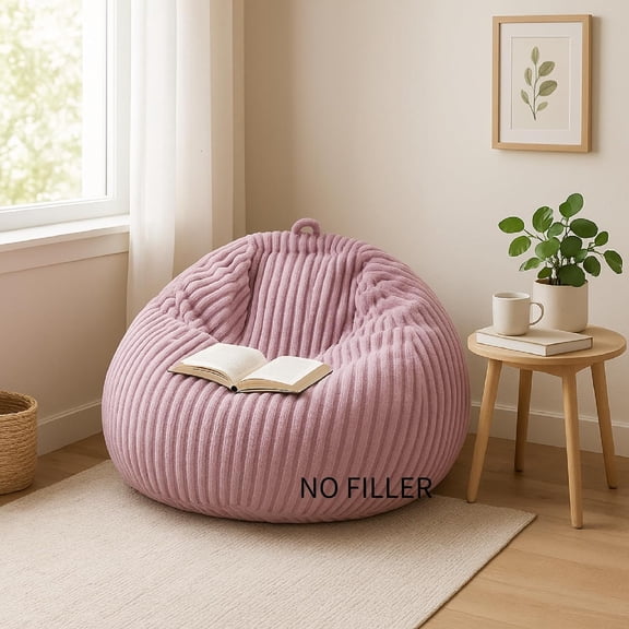 YANTONG Ribbed Rabbit Fur Stuffed Animal Storage Bean Bag Chair Cover (No Filler) Comfy Bean Bag Cover Without Filling or Home Bedroom Decor Organizing Plush Doll Textile Holder (Purple,M)