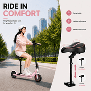 Pink Electric Scooter for Adults with Seat, 350W Motor, 8.5 Solid Tires, 19MPH Top Speed, 21 Mile Range, Foldable E Scooter with App Control, Phone Holder, Dual Braking System : Sports & Outdoor