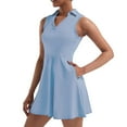 thumbnail image 1 of B91xZ Robes pour Femmes 2024 Col en V à Volants Sans Manches Couleur Unie Décontractée Robe d'Été, Bleu L, 1 of 4